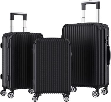 Набір валіз 3 шт. з жорстким корпусом, PC, легкі, міцні, з обертовими колесами на 360° та TSA замком (чорні смуги)