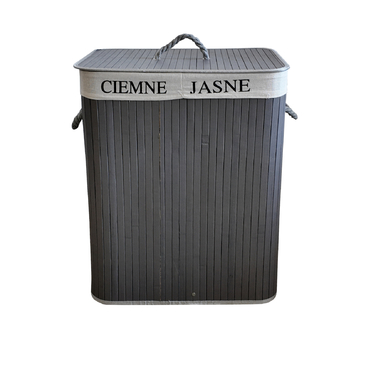 Великий бамбуковий кошик для білизни та іграшок з кришкою, 100 л, сірий