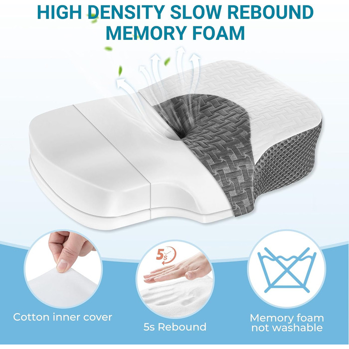 Elviros Orthopedic Memory Foam Pillow, Head Pillow for Neck Pain, Sleep Pillow, Ergonomic Neck Roll, Neck Support Pillow, Anti-Snoring Pillow for Side Sleepers, Stomach Sleepers, White