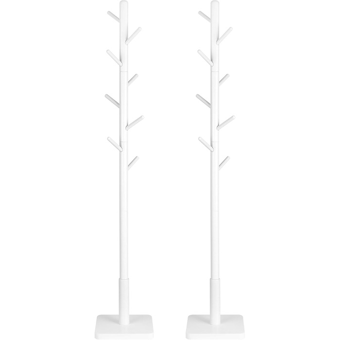 VASAGLE Coat Rack, Clothes Rack Solid Wood, Tree Shape Jacket Stand, 8 Hooks for Jackets, Hats, for Entryway, Hooks and Holding Rod made of Rubber Wood, Cloud White RCR00W02 (Cloud White, 2)