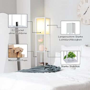 Стельова лампа YU YUSING з полицями, 1,6м, LED, E27, для вітальні, спальні, офісу (біла)