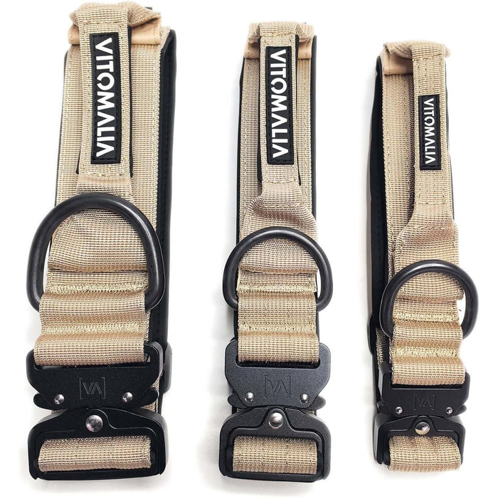 Тактичний нашийник для собак, 5 см: міцний нейлон, магнітна ручка, надійна застібка, для великих собак (5см/M = 40-50см, Бежевий)