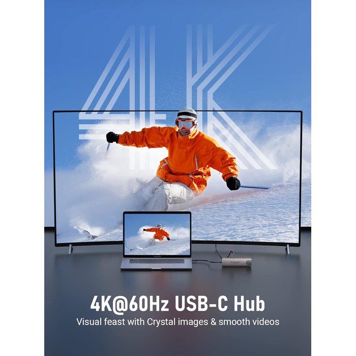 Lemorele USB-C Док-станція: 11-в-1 хаб з 2xHDMI 4K, 3xUSB 3.0/2.0, VGA, PD 100W, SD/TF, Ethernet (сумісна з Windows, MacBook, Dell, HP, Lenovo, Surface)