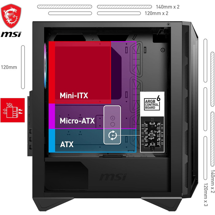 Корпус ПК MSI MPG GUNGNIR 110R: загартоване скло, підтримка ATX/M-ATX/Mini-ITX, 4 RGB вентилятори, USB 3.2 Gen 2x2, магнітний фільтр