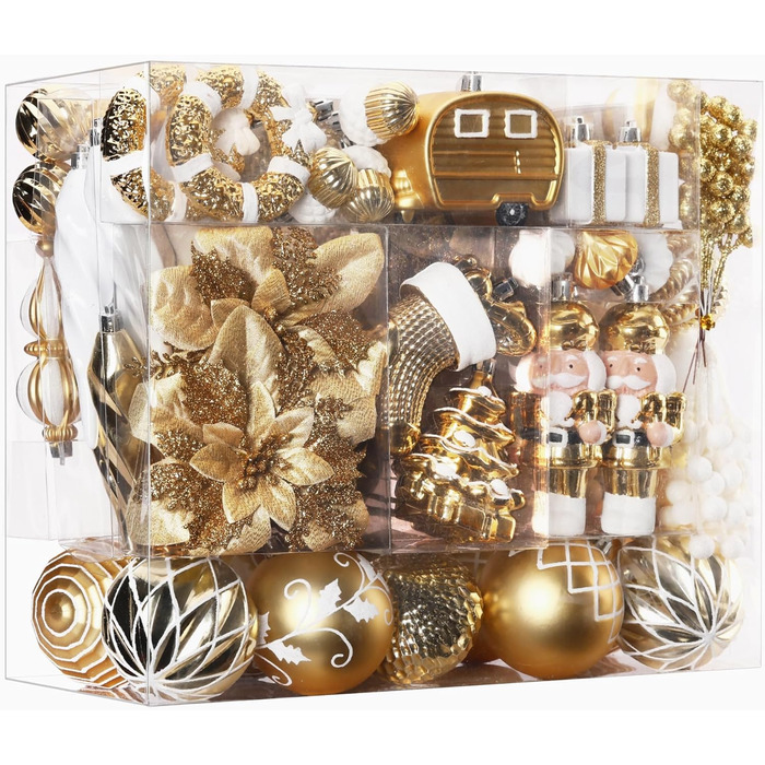 Набір прикрас для ялинки Shareconn 135 шт: міцні ялинкові кулі різних розмірів та кольорів (червоний, зелений, золотий)