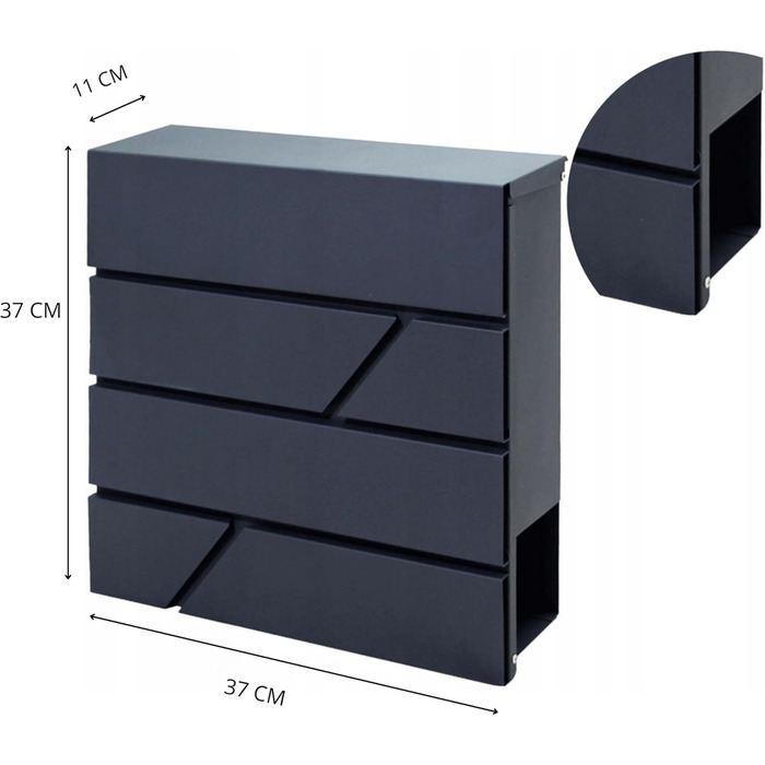 Поштовий ящик сталевий антрацит з газетницею, настінний - Verzinkter Stahl
