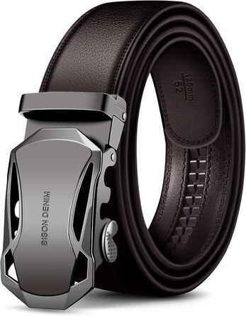 Чоловічий шкіряний ремінь BISON DENIM з автоматичною застібкою-ратом - для бізнесу та ділових костюмів, ширина 35 мм, колір кавовий, артикул N71287