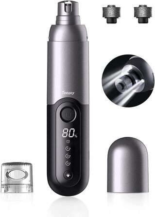 Електричний точилка для кігтів собак та котів з підсвічуванням та 2 колесами, тихий та потужний, з низькою вібрацією, з набором змінних насадок