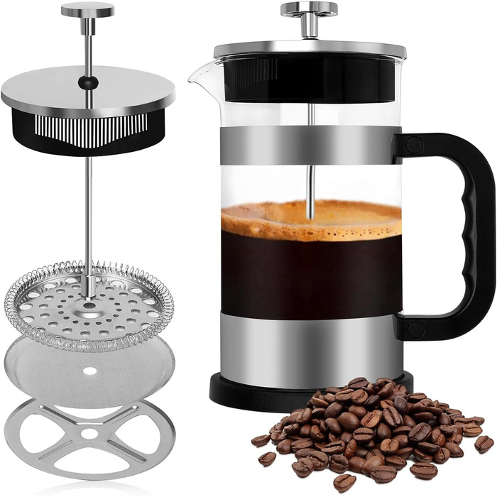 UCAMP Френч-прес для кави та чаю, 1000 мл, скляна кавова преса, портативна кавоварка з потрійним фільтром, для подорожей та подарунків