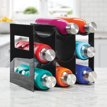 mDesign Practical Wine and Bottle Rack – Plastic Wine Rack Holds Up to 9 Bottles – Freestanding Shelf for Wine Bottles or Other Beverages – Black