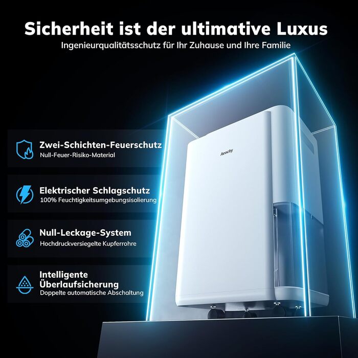 Електричний осушувач повітря AEOCKY 20L/день, 40м², з відведенням води, для підвалу, пральні, спальні, ванної кімнати, білий