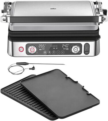 Електрогриль Braun MultiGrill 9 Pro CG 9160 з двома незалежними термостатами, 3 режимами приготування, антипригарними знімними пластинами, вбудованим термощупом, 2200 Вт, чорний/нержавійка