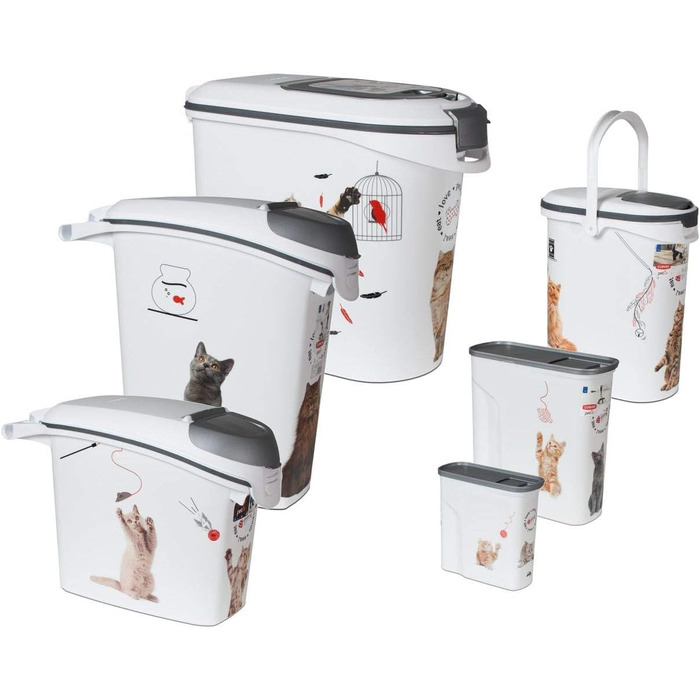 Контейнер для корму Curver Love Pets для котів, 12 кг, 35 л, білий/сірий, 49,3 x 27,8 x 42,5 см