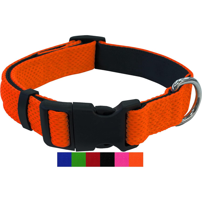 Преміум нашийник для собак DEY Air Mesh | Регульований | для малих, середніх та великих собак | багато кольорів та розмірів | нашийник для собак та котів | нашийники для собак | нашийник для цуценят | Рожевий, M ([XS/S] - 1,5 x 21-30 см, Оранжевий)
