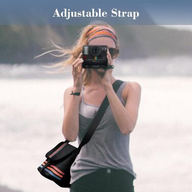 Чохол Fintie для камери Polaroid Now/Now+ Gen 2 I-Type, Polaroid Originals OneStep+/Onestep 2, з тканини, з регульованим ременем та внутрішньою кишенею, чорний з смугою