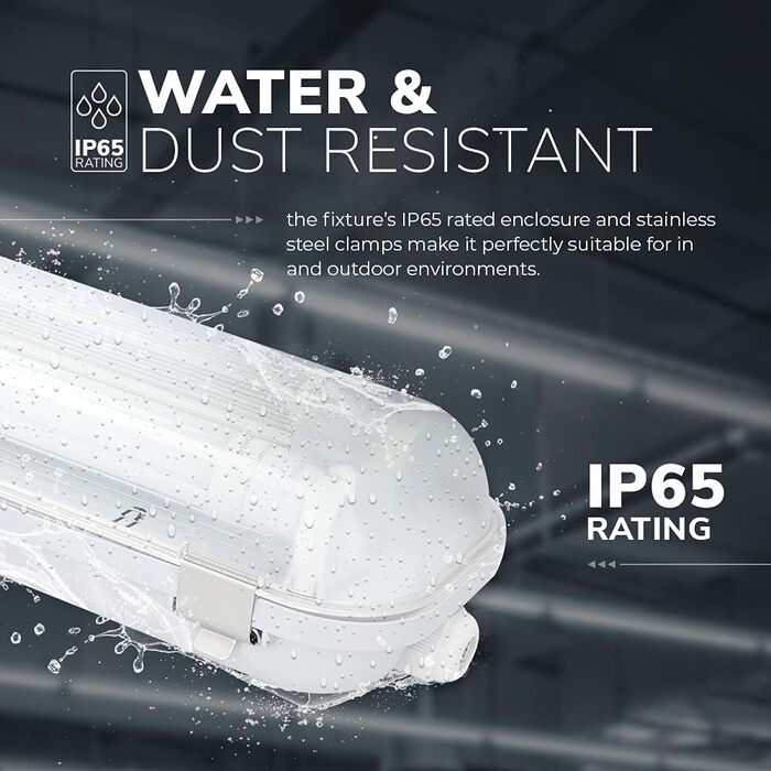 HOFTRONIC LED Damp-Proof Light 150cm Cool White 60W 10500lm Flicker-Free Linkable T8 Workshop Lamp IP65 Waterproof Basin Light Double for Garage, Cellar, Office (110lm/W, 4000k)