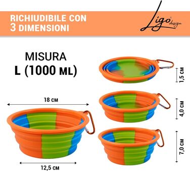 Ліга - EBBY 2шт. Миски для собак, дорожні миски, портативні миски для води та корму, складні миски з карабіном (темно-сірий) L (1000 мл) темно-сірий