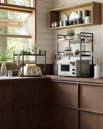 Підставка для мікрохвильової печі NETEL 3-ярусна, розширювана, з 8 гачками, чорна