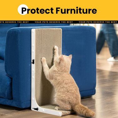 Кігтеточка для котів з коробкою та 4 змінними шарами з картону - великі кігтешні меблі з міцного гофрокартону, двосторонні шари з картону з наклейками DIY - лежанка для котів у квартирі, захист меблів. Велика коробка для котів + 4 кігтешні стовпчики + нак