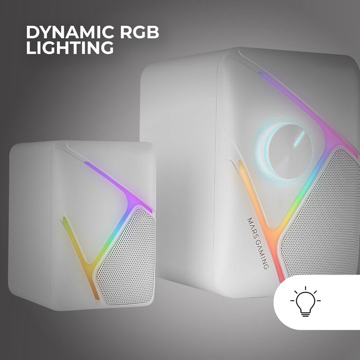 Mars Gaming MS-H21 RGB 2.1 Gaming-Lautsprecher: 35W сабвуфер, 3D звук, USB, 3.5mm, Білий
