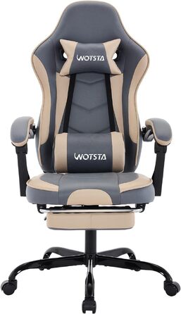Ігрове крісло Gaming Chair з підніжкою та ергономічною підтримкою попереку, регульована спинка 90-135°, офісне крісло для геймерів (Techbeige)