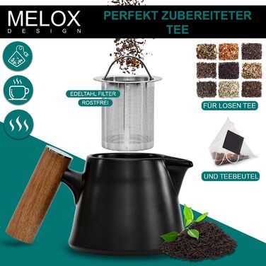 MELOX 2-в-1 чайник і кавоварка з ситечком, порцеляновий, 600 мл, для чаю та фільтр-кави, з кришкою
