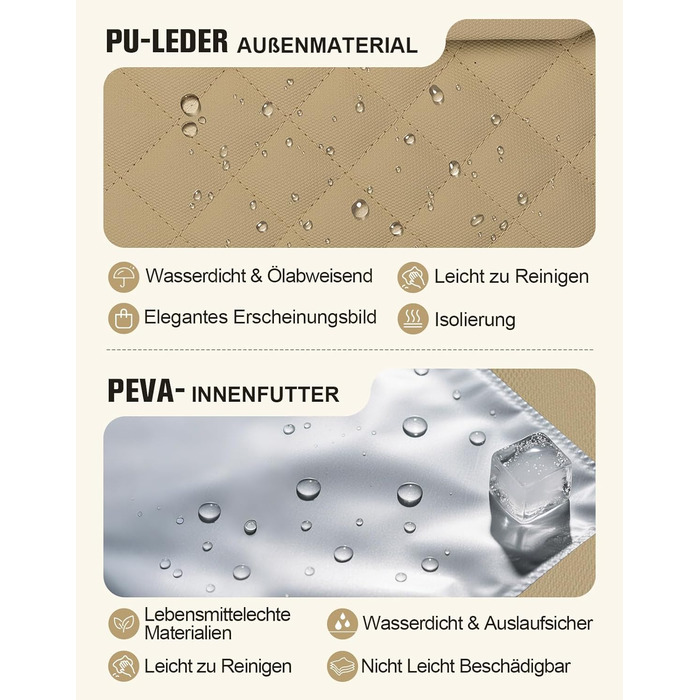Термосумка 20 л, водонепроникна ізольована сумка/ланч-сумка з великим отвором, виготовлена з витокостійкого матеріалу PEVA, з кількома відділеннями та плечовим ременем – для роботи, школи, автомобіля, пікніка (Хакі)