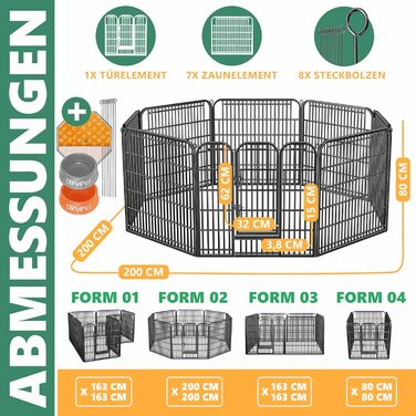 Вольєр для цуценят Freilaufgehege XXL: просторий вольєр для собак, котів, кроликів з дахом та анкерами. 8 секцій по 80x80 см, чорний