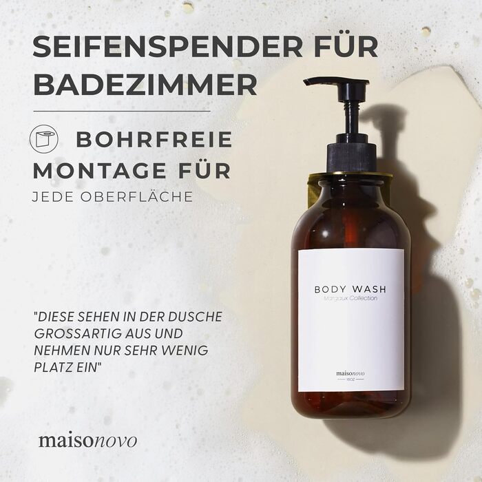 Шампунь MaisoNovo: набір з 3 пляшок для наповнення (500 мл) з дозатором, колір - бурштиновий, чорний насос