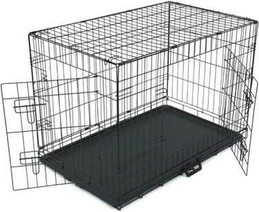 Клітка для собак, складана, з 2 дверцятами, переноска для собак, авто, з піддоном (L) 91 x 57 x 62.5 см