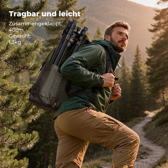 Компактний алюмінієвий штатив для камери K&F Concept 182 см, посилений тримач 8 кг, Arca-Swiss куляста головка для DSLR, бездзеркальних камер та iPhone, чорний (O234A3+BH-36)
