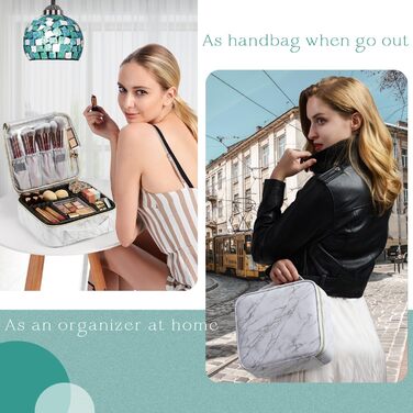 Косметичка для макіяжу та косметики, органайзер для подорожей, сумочка для косметики з ручкою та регульованими перегородками (шкіра 