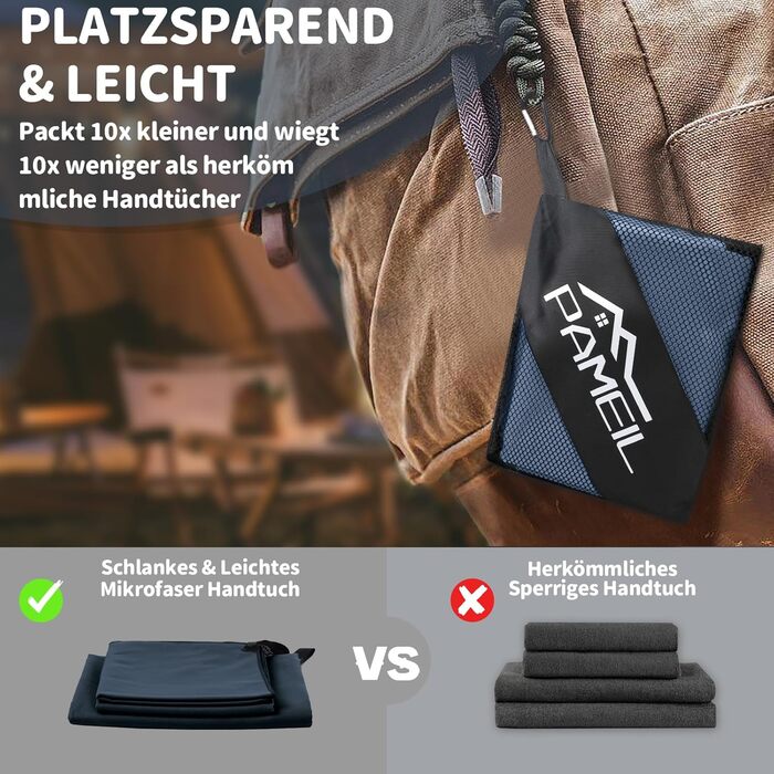 Набір рушників з мікрофібри Pameil (3 шт.): великий (160x80 см) + 2 маленькі (80x40 см), швидковисихаючі, для подорожей, фітнесу, сауни, блакитні