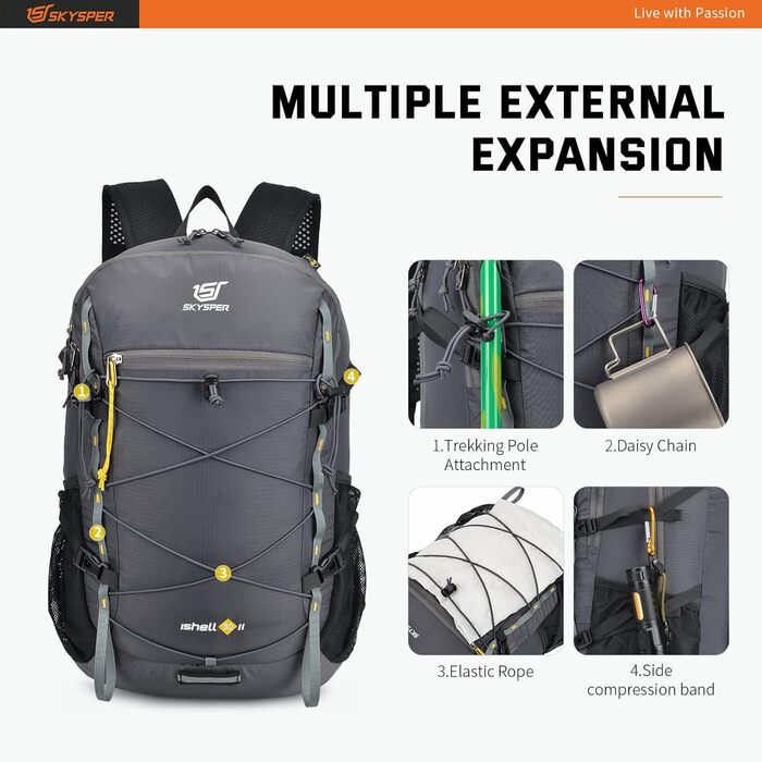 SKYSPER ISHELL 30 Foldable Backpack 30L Ultra-light Daypack Packable Daypack Waterproof Hiking Backpack Travel Backpack for Camping Outdoor Hiking Travel (Ishell30-dark gray)