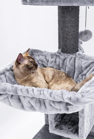 Котячий будиночок Petrebels Cleopatra: когтеточка, лежанка, печера, 134 см, бежевий/сірий