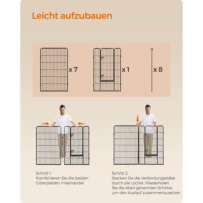 Вольєр для тварин Feandrea Freilaufgege, XL, 77 x 120 см, чорний, з 8 панелей, для дому та вулиці