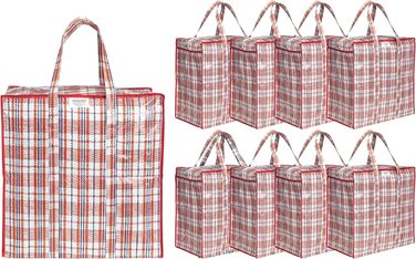 Josephine Osthoff Unisex Heavy-Duty Waterproof Storage Bags, Durable & Versatile, With Zipper for Moving & Shopping, 75L Capacity, Up to 20 kg Load, Black, Pack of 9 (9 Pieces Red)