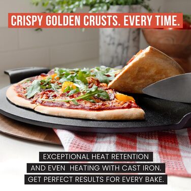 Chef Pomodoro Cast Iron Grill Pan – Cast Iron Grill Pan for Stove, Grill, Oven & Campfire – Cast Iron Pan - Pizza Pan Baking Sheet Round - Grill Plate Gas Grill - Cast Iron Pan for Gas Grill (38 cm)