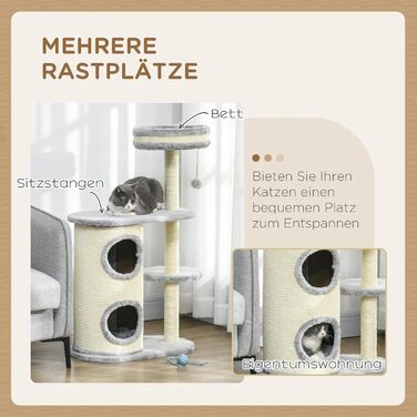 Кігтеточка PawHut для котів 100 см з платформою, м'якими подушками та сизалевими стовпчиками, кремово-білий (сірий)