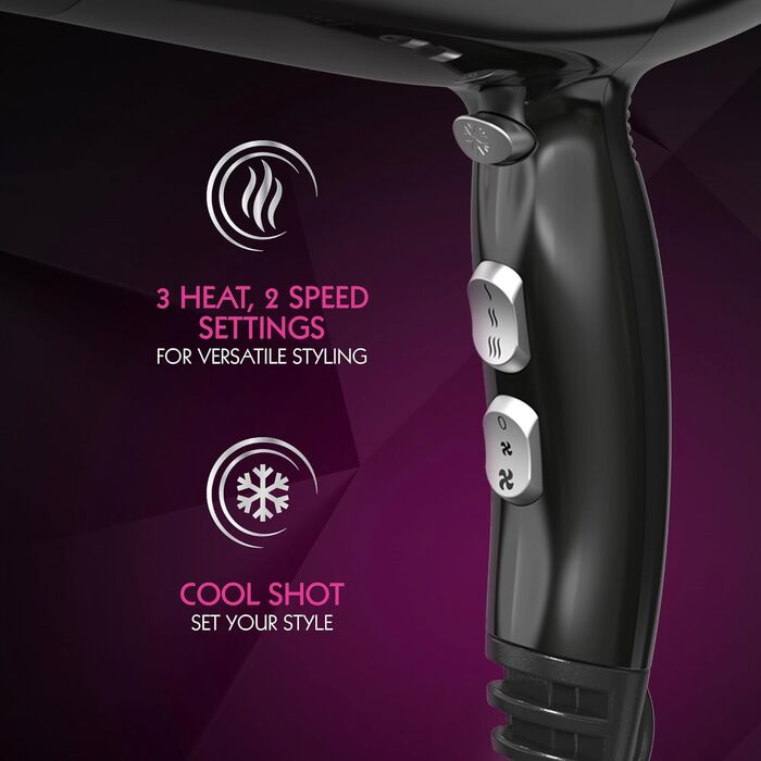 Фен для волосся WAHL Power Shine Dryer: 3 температурних та 2 швидкісних режими, функція холодного обдуву Cool Shot, швидке сушіння та стайлінг кучерявого волосся