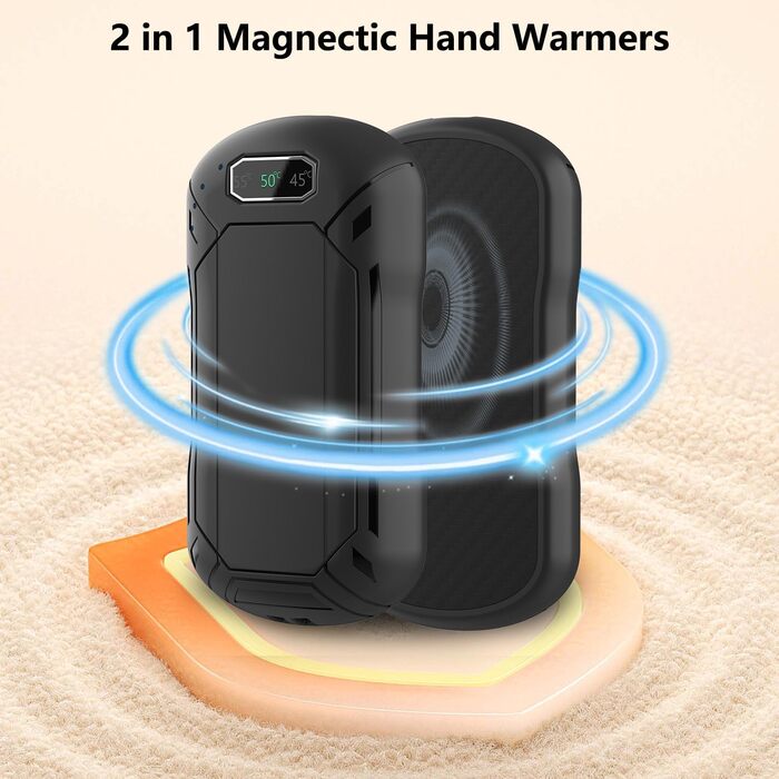 Електричні грілки для рук 2 шт., 6000 мАг, перезаряджувані, магнітні, 3 режими нагріву, USB, для жінок, чоловіків, дітей
