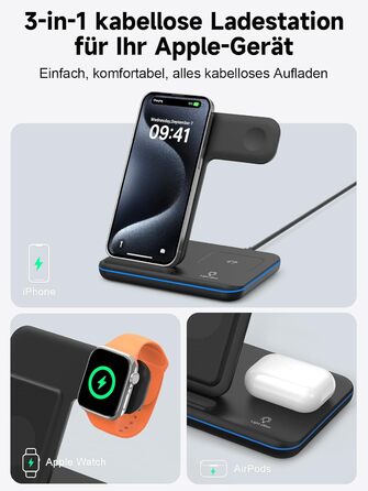 Бездротова зарядка 3-в-1 для Apple iPhone, Apple Watch та AirPods (чорний)
