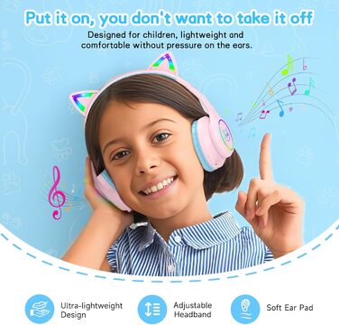 Дитячі навушники LOBKIN бездротові Bluetooth з сумкою, складні, регульовані, Over-Ear, рожево-блакитні - для школи та подорожей