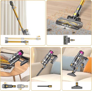 Бездротовий пилосос Aonus 55Kpa 580W з дисплеєм, час роботи до 75 хв, автоматичний режим, для килимів, шерсті тварин та твердих поверхонь, золотий