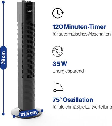 Вентилятор Clatronic TVL 3770: тихий торшевий вентилятор з таймером та поворотом, 3 швидкості, 78 см