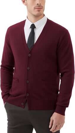 Чоловічий кардиган Kaspin з вовняної суміші, V-подібний виріз, на ґудзиках, з кишенями (Бургунді, S)