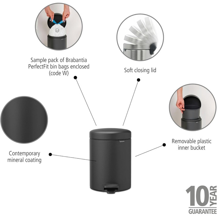 Відро Brabantia Treteimer 30L з внутрішнім відром, чорний матовий, 27x21x29 см