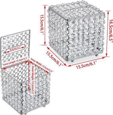 SUMNACON Crystal Silver Cosmetic Tissue Box Made of Glass and Metal, Pocket Tissue Box, Tissue Dispenser. Tissue box decoration for living room, dining room, hotel, restaurant, office, square.