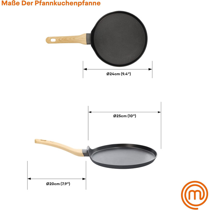 MasterChef Crepe Pan Induction, Pancake Pan for Pancakes, Roti, Omelette, Tortilla, Induction, Gas, Ceramic Stove, Non-Stick Coating Aluminum, 25cm, Extra Wide Natural Collection