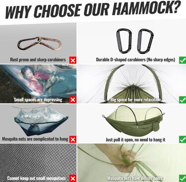 Легка туристична гамак з москітною сіткою, 300 кг | Гамак для кемпінгу, подорожей, рюкзаків, туризму, саду (270x140 см)